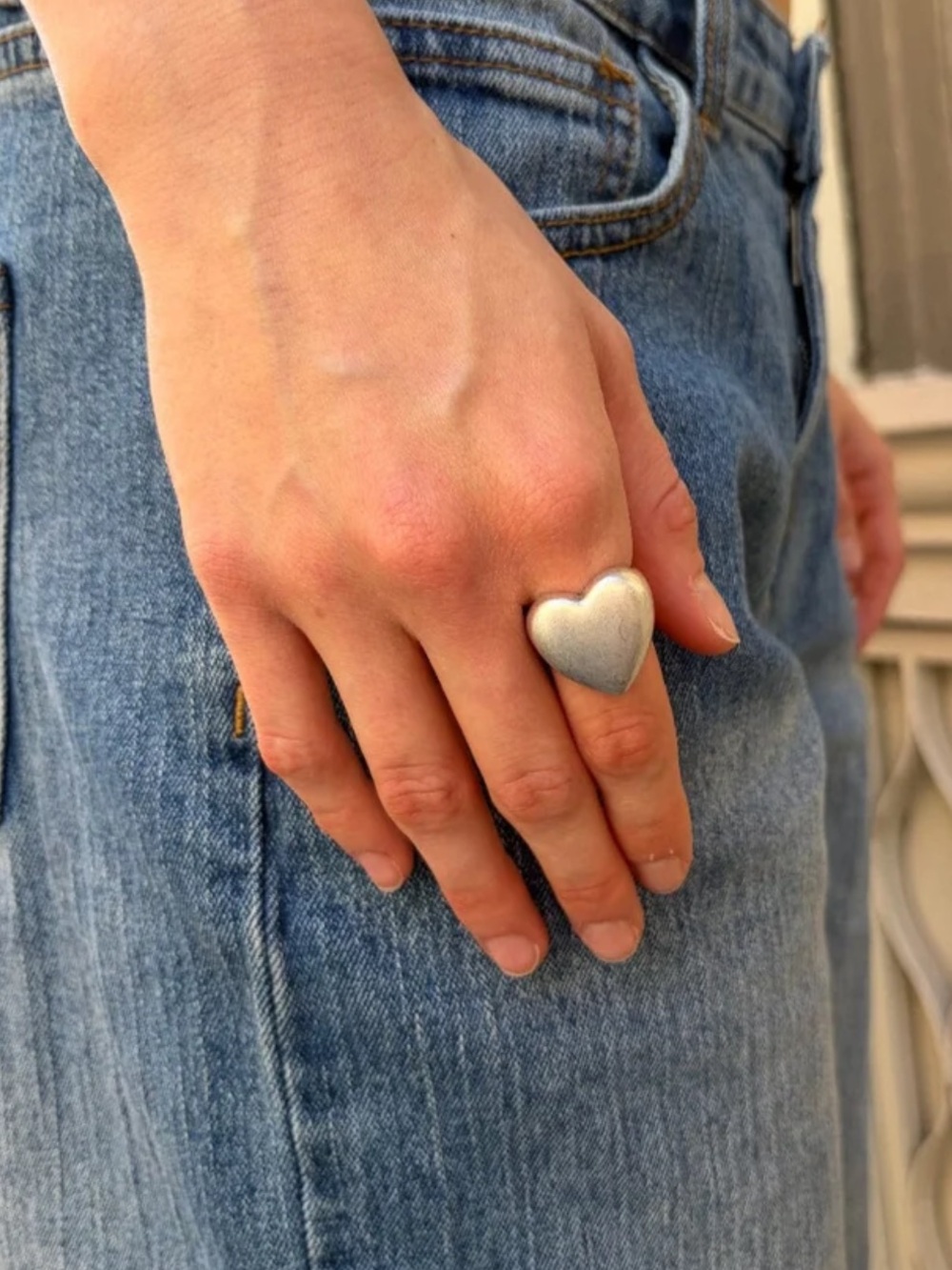 Brandy Melville Heart Dome Ring in Silver Color Statement Jewelry One Size